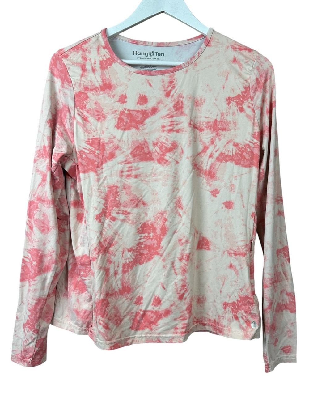 Hang Ten Solara Coral Long Sleeve Sun Swim Shirt UPF 50 Women Sz L